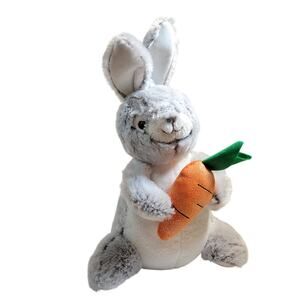 Gray Plush Bunny Rabbit 17” Holding Carrot Soft Toy Stuffed Animal Cute Gift
